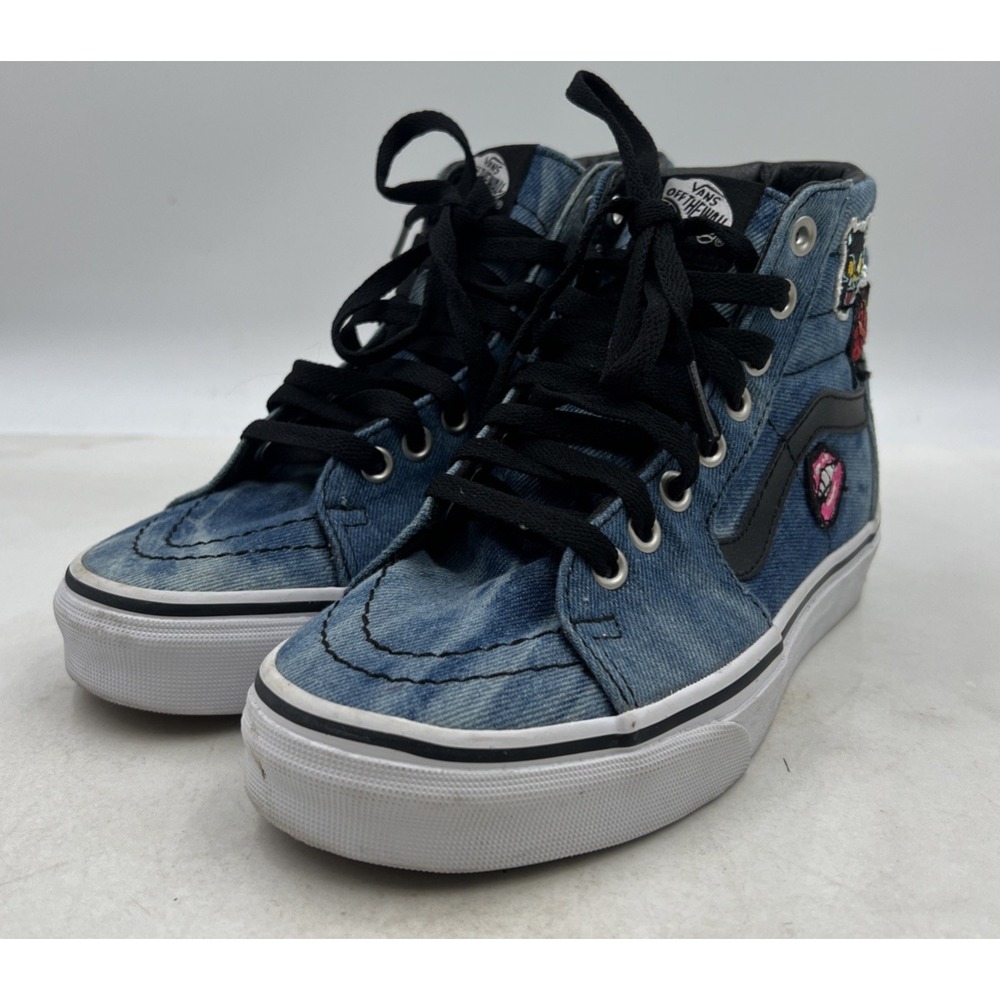 Vans Shoes Women's Size 5.5 Blue Hi Denim Skateboarding Sneakers Lace Up Patches
